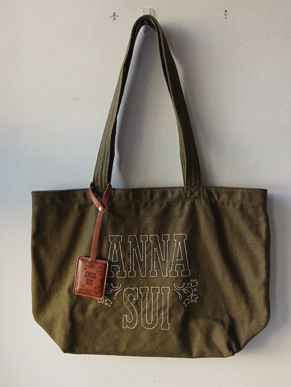 Anna Sui x Old Navy Embroidered Tote Bag Olive Green